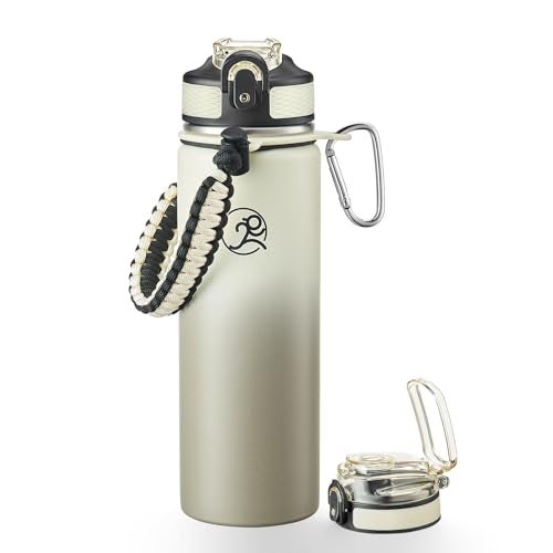 GOSWAG Insulated Sports Water Bottle, 24oz 2 Lids(with Straw/No Straw), Stainless Steel Water Bottles with Paracord Handle, Insulated Bottle with Double-Wall Vacuum Insulation - Image 1