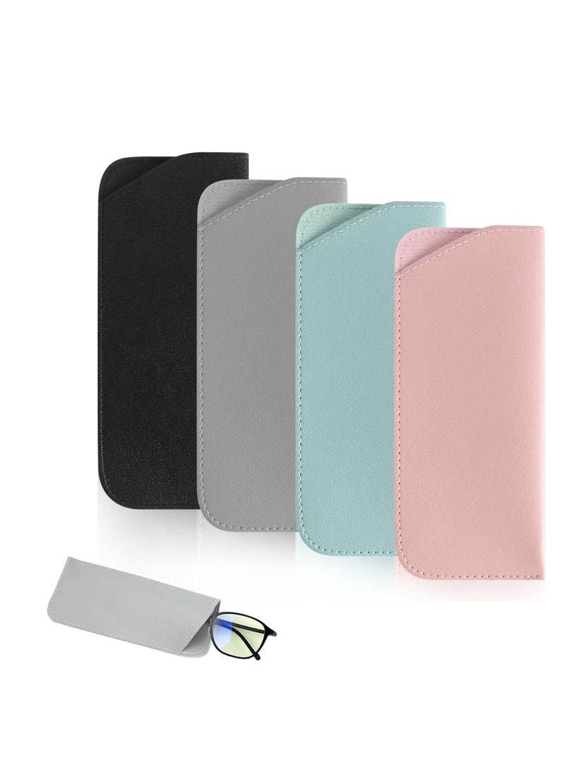 SUNSAR Eyeglass Cases, PU Leather, Squeeze Top, Soft Pouch for Sunglasses, 4-Pack - Image 1
