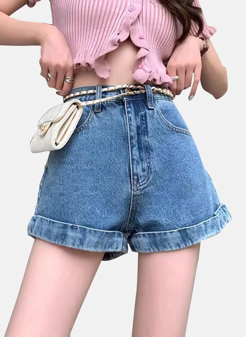 يونيكي Blue Slim Fit Solid Denim Shorts