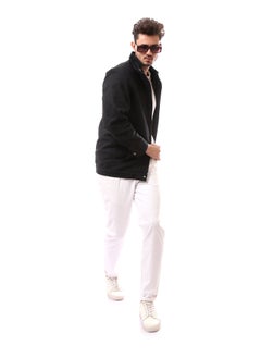 Andora Buttoned Mandarin Collar Polyester Coat_Black  - Image 2