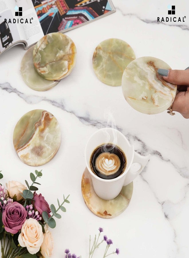 RADICALn Marble Coasters Green Onyx 3.5 Inch Round Handmade Set of 6 Drink Coaster for Tabletop & Coffee Table Decor, Ideal Coaster Set for Drink - Image 2