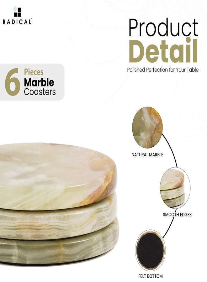 RADICALn Marble Coasters Green Onyx 3.5 Inch Round Handmade Set of 6 Drink Coaster for Tabletop & Coffee Table Decor, Ideal Coaster Set for Drink - Image 5