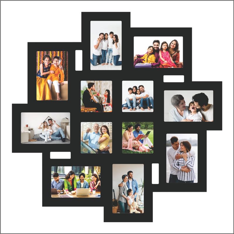 PICRAZEE Wooden Multiple Images Collage Photo Frame For Wall Decor (12 Photographs, Black Glitter, Size- 23.5* x 23.5* inch), rectangle/square - Image 1