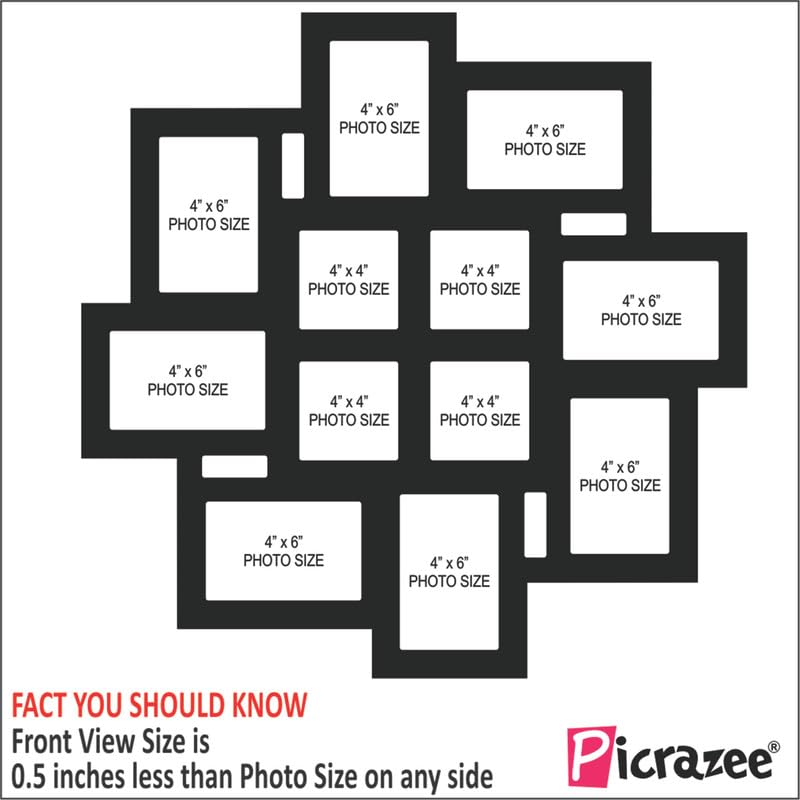 PICRAZEE Wooden Multiple Images Collage Photo Frame For Wall Decor (12 Photographs, Black Glitter, Size- 23.5* x 23.5* inch), rectangle/square - Image 3