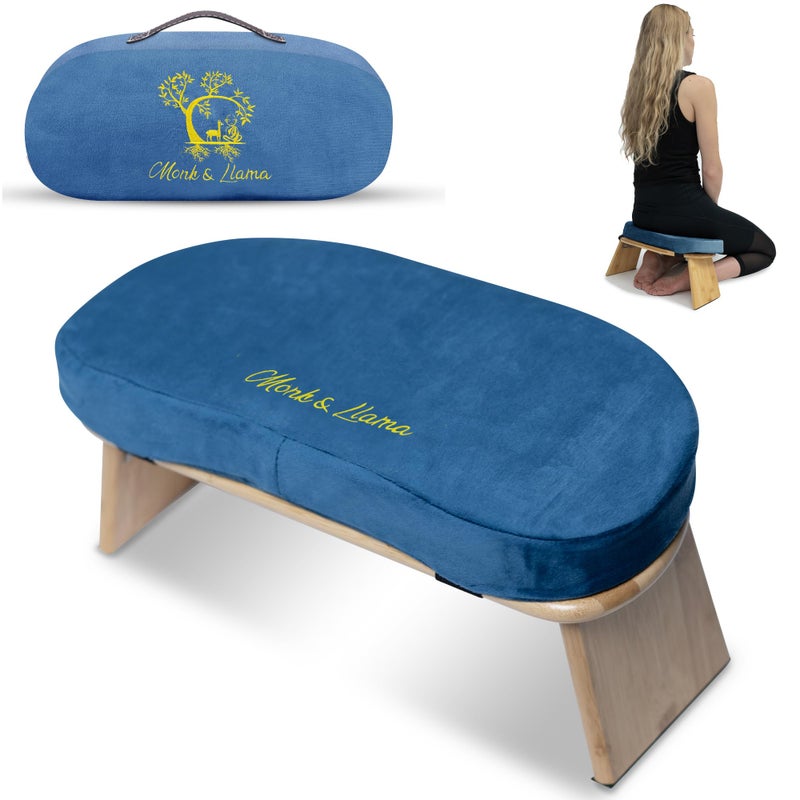 MONK & LLAMA Meditation Bench - Kneeling Bamboo Bench with Foldable Legs & Cushion â€” Kneeling Stool Ergonomic Bamboo Yoga Bench for Extended Practice - Image 1