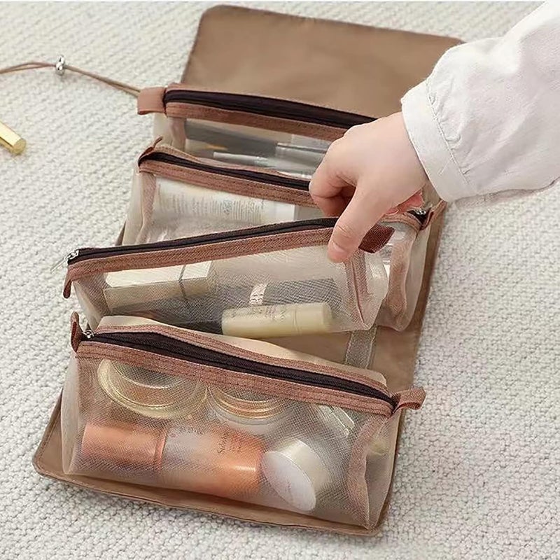 KATPOSIN Hanging RollUp Makeup Bag Toiletry Kit Travel Organizer for Women 4 Removable Storage Bags Organize Make Up Cosmetics First Aid Medicine Personal Care Bathroom Palette Brush Holder  - Image 4