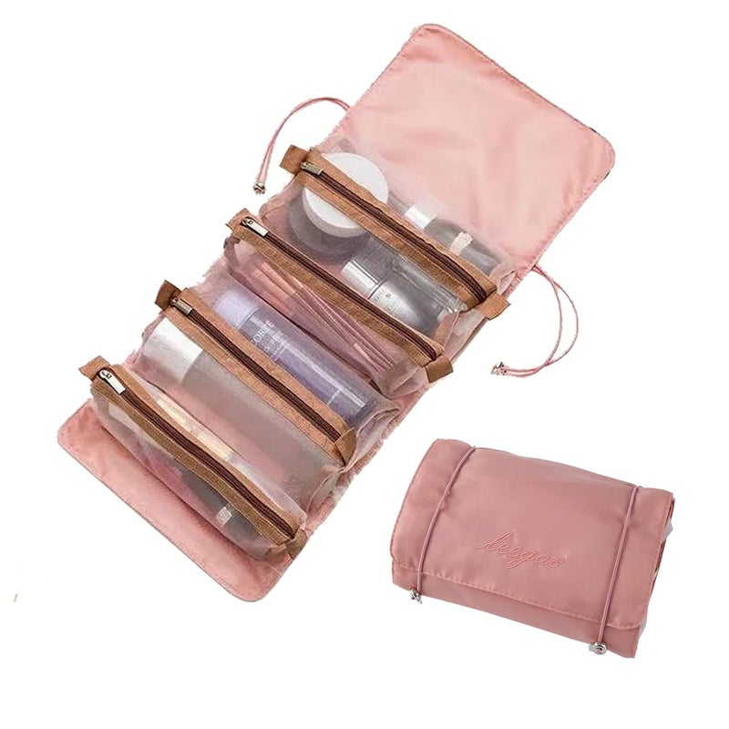 KATPOSIN Hanging RollUp Makeup Bag Toiletry Kit Travel Organizer for Women 4 Removable Storage Bags Organize Make Up Cosmetics First Aid Medicine Personal Care Bathroom Palette Brush Holder  - Image 1