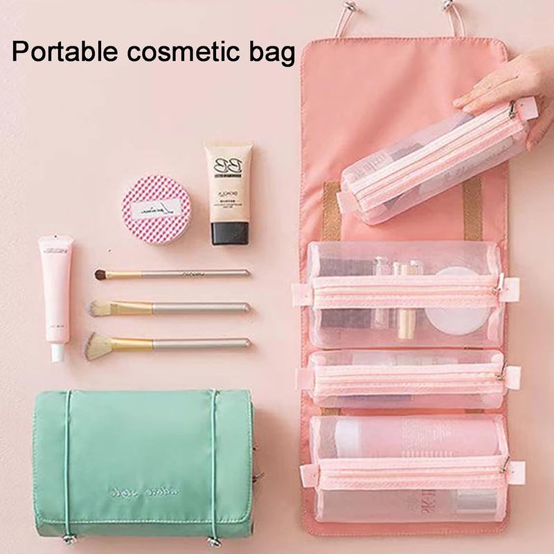 KATPOSIN Hanging RollUp Makeup Bag Toiletry Kit Travel Organizer for Women 4 Removable Storage Bags Organize Make Up Cosmetics First Aid Medicine Personal Care Bathroom Palette Brush Holder  - Image 5