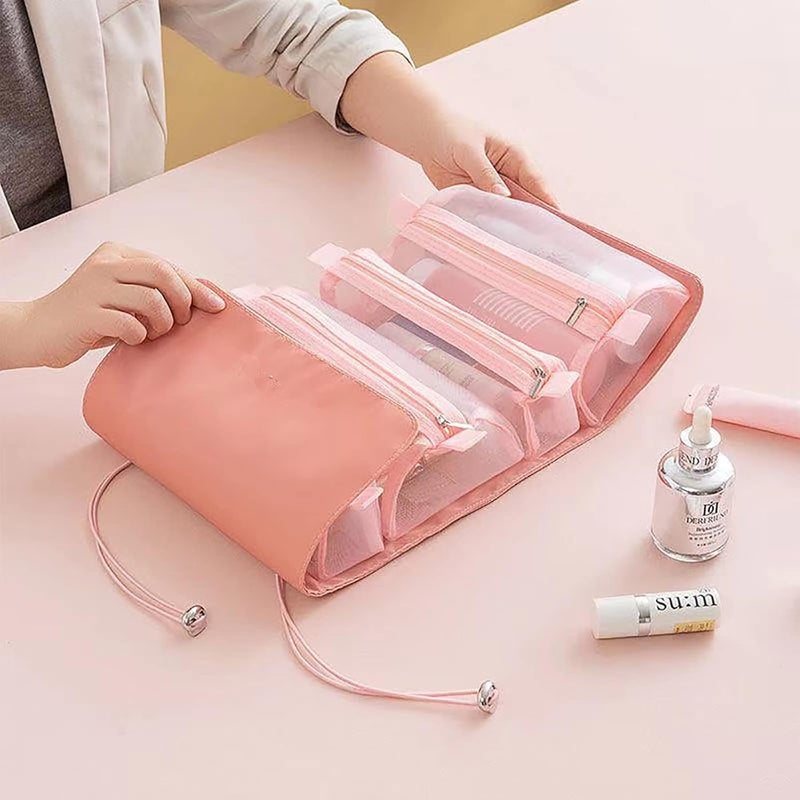 KATPOSIN Hanging RollUp Makeup Bag Toiletry Kit Travel Organizer for Women 4 Removable Storage Bags Organize Make Up Cosmetics First Aid Medicine Personal Care Bathroom Palette Brush Holder  - Image 3