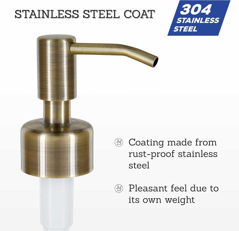 Altglas Budapest Soap Dispenser Pump Head - Double Pack Stainless Steel Pump Attachment with 28 mm Thread as Replacement Pump and Upcycling Soap Dispenser to Build with Jacky Bottles (Vintage Bronze) - Image 3