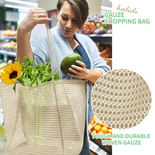 KALIDI Reusable Grocery bag, 2 Packs Large Tote Bag 15"X17" Durable Mesh Foldable Daily Utility Shopping Laundry BAG - Image 2