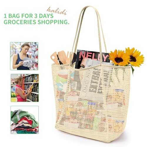 KALIDI Reusable Grocery bag, 2 Packs Large Tote Bag 15"X17" Durable Mesh Foldable Daily Utility Shopping Laundry BAG - Image 4