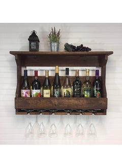 SARARTH SARARTH Sheesham Wood Jorden Wooden Wall Hanging Design Bar Bar Cabinets for Home Mini Bar for Home Solid Wood Make Wine Storage Cabinet with Glass Hanging SpaceWalnut Finish  - Image 1