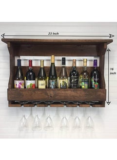 SARARTH SARARTH Sheesham Wood Jorden Wooden Wall Hanging Design Bar Bar Cabinets for Home Mini Bar for Home Solid Wood Make Wine Storage Cabinet with Glass Hanging SpaceWalnut Finish  - Image 3