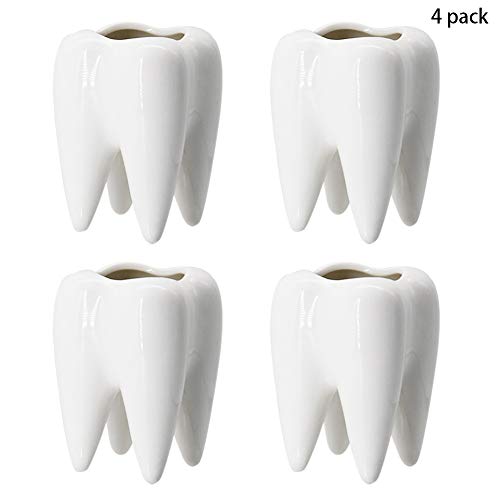 YOFIT Modern Style Teeth Pots Ceramic Flower Pot for Dental Gifts, White Succulent Cactus Bonsai Planter Container for Dental Office Decor, 3.7" Set of 4 - Image 2