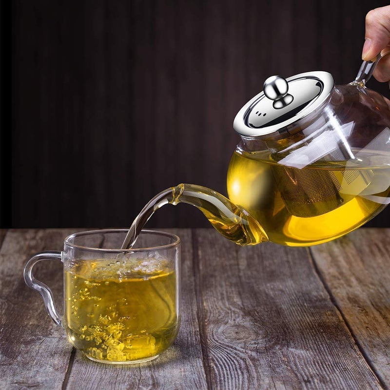 VISMII Glass Teapot 1000ml Tea Pot Teapot Glass Teapot with Infuser Teapot with Infuser for Loose Tea Teapot with Stainless Steel Strainer for Loose Tea Teapot for 46 Cups Clear - Image 4