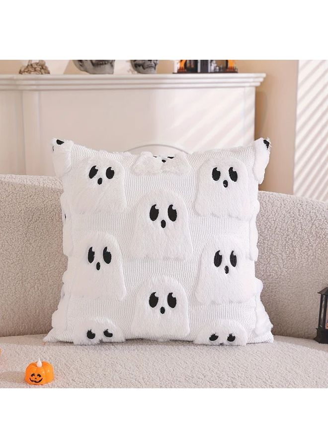 White Halloween Cute Ghost 3D Jacquard Pillow Cover 45x45 cm Home Decor - Image 1
