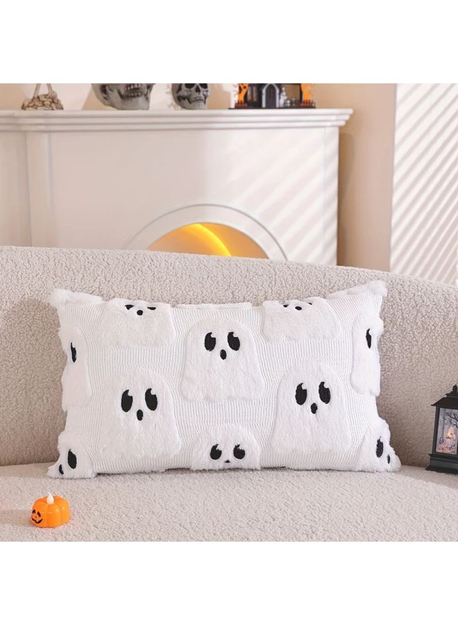 White Halloween Cute Ghost 3D Jacquard Pillow Cover 45x45 cm Home Decor - Image 3