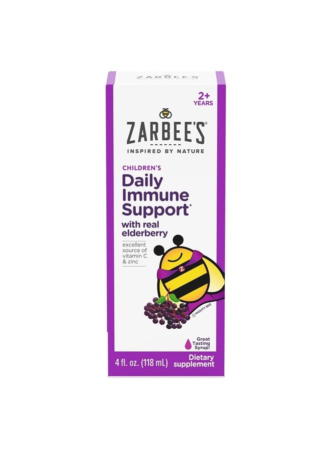 Zarbee's Elderberry Syrup for Kids, Daily Immune Support with Vitamin C & Zinc, Childrens Liquid Supplement, Natural Berry Flavor, 4 fl oz - Image 1