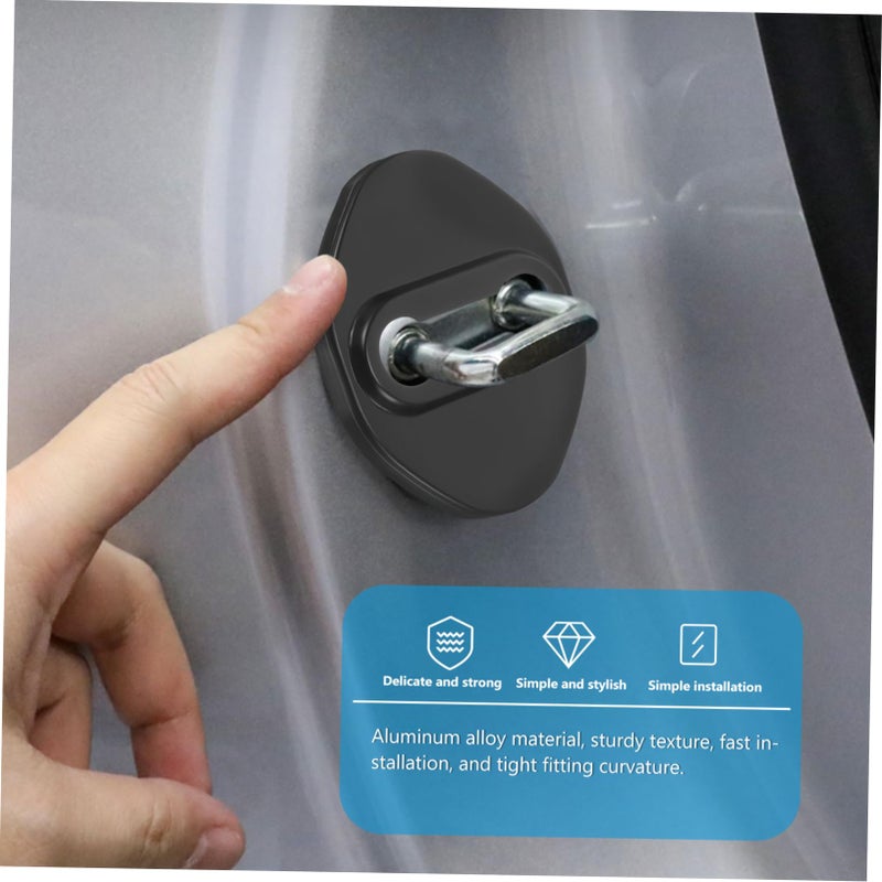 2pcs Aluminum Car Door Lock Cover Protector Anti Scratch Accessory Black - Image 5