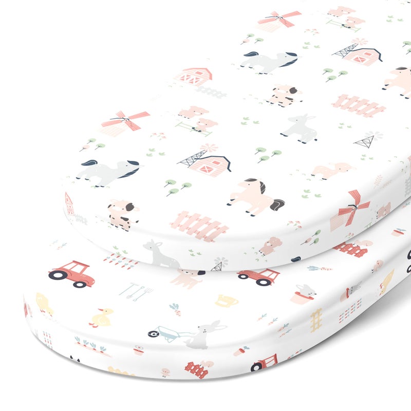Bassinet Fitted Sheets for Fisher Price Bassinet Soothing Motions Stow and Go Rock with Me and Soothing View Bassinet  Snuggly Soft 100 Jersey Cotton  Farm Animals  2 Pack
