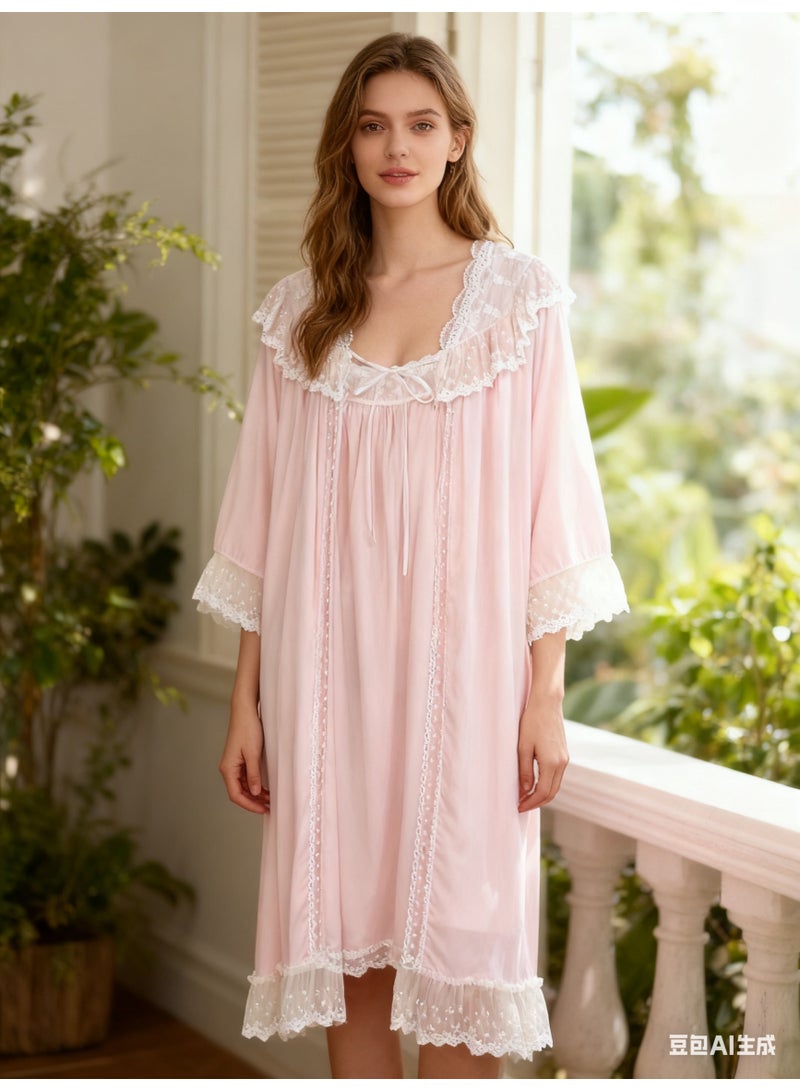 Orchid 2-Piece Lace Sleepshirt-Comfortable and Soft Nightgown - Image 1