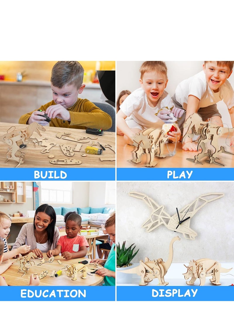 KASTWAVE - 4 Pack Dinosaur Toys for Kids 8-12, STEM Kits, Boys Toys Age 8-10, 3D Wooden Puzzle Robotic Model, Educational Science Building Projects Crafts, Gifts for Boys Girls 8 9 10 11 12 Years Old - Image 1