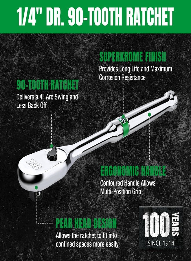 SK 1/4" Drive Ratchet Handle, Pear Head, 90-Tooth Ratchet, Alloy Steel, with Contoured Handle - Image 3