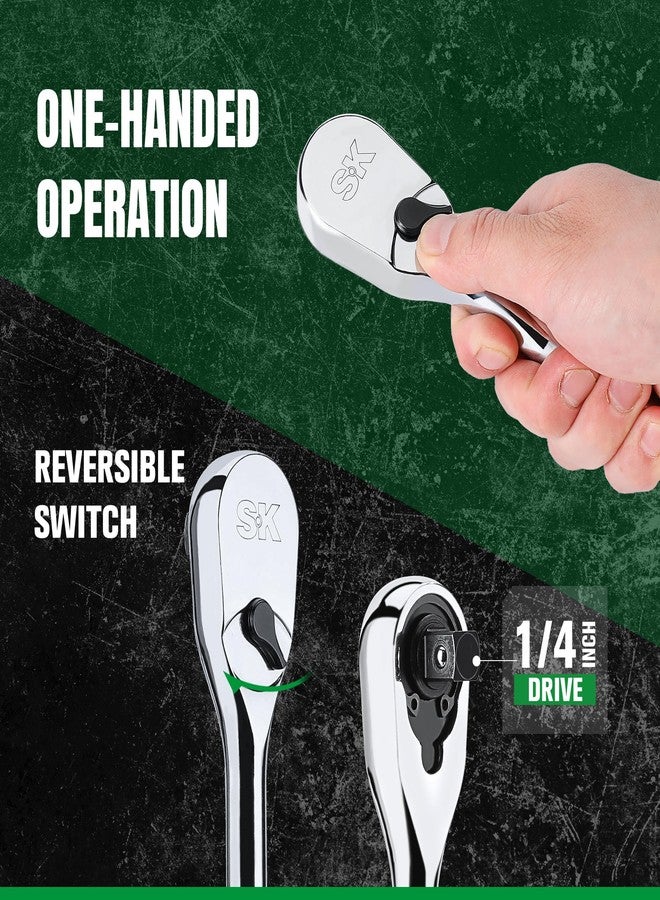 SK 1/4" Drive Ratchet Handle, Pear Head, 90-Tooth Ratchet, Alloy Steel, with Contoured Handle - Image 4