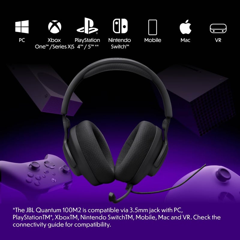 JBL Quantum 100M2 Wired Gaming Headphones, Supports Windows sonic spatial audio, 40mm Realistic Dynamic Drivers, Omnidirectional Detachable Mic, Breathable Memory Foam cushions, PC/Xbox/PS/3.5mm-Black - Image 4