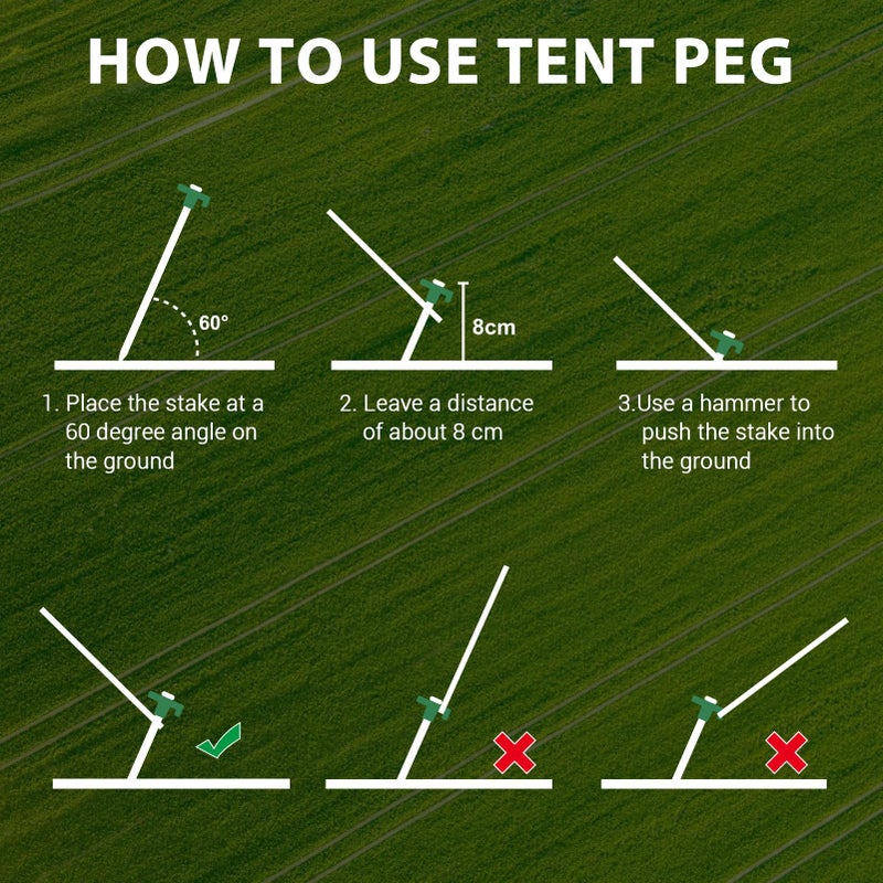 Eurmax USA Galvanized Non-Rust Camping Family Tent Pop Up Tent Stakes Canopy Anchors Heavy Duty 10pc-Pack, with 4x10ft Ropes & 1 Green Stopper - Image 4