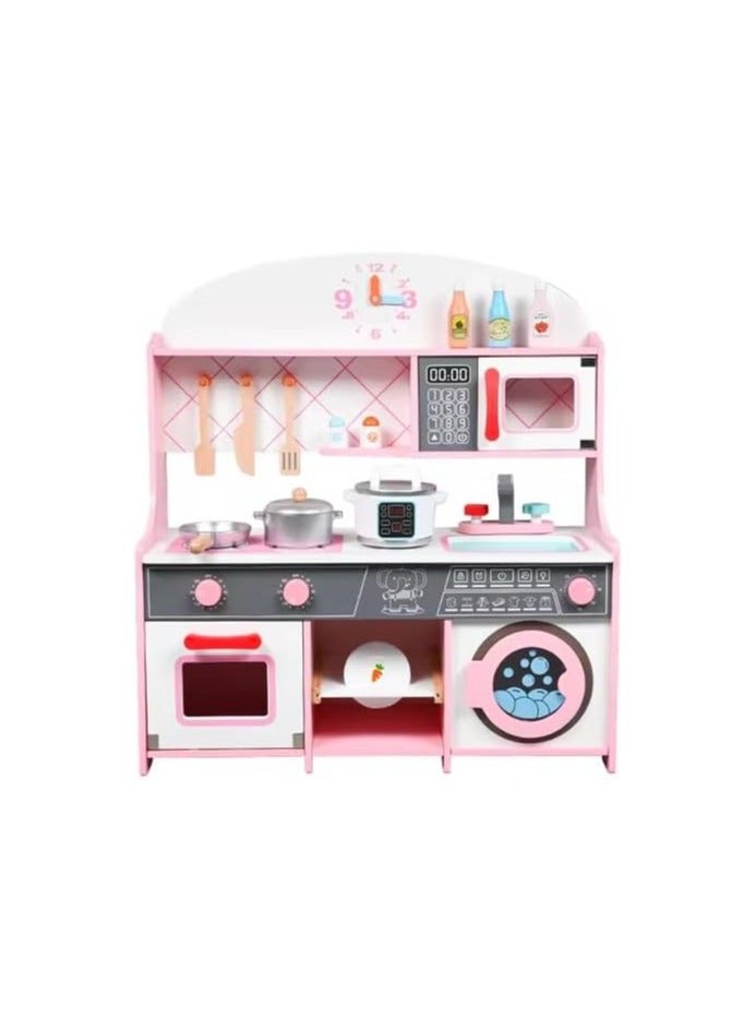 البدر لعبة مجموعة مطبخ خشبية من البدر، مطبخ للاطفال مع فرن، مجموعة العاب مطبخ للاطفال مع حوض لعب وطبخ الطعام، لعبة مطبخ مع العديد من ملحقات الطعام، للاطفال من سن 3-10 سنوات (ملونة، 62 × 23 × 67) - Image 1