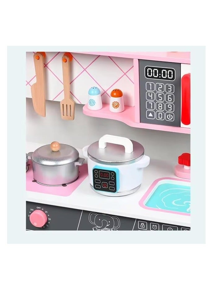 البدر لعبة مجموعة مطبخ خشبية من البدر، مطبخ للاطفال مع فرن، مجموعة العاب مطبخ للاطفال مع حوض لعب وطبخ الطعام، لعبة مطبخ مع العديد من ملحقات الطعام، للاطفال من سن 3-10 سنوات (ملونة، 62 × 23 × 67) - Image 2