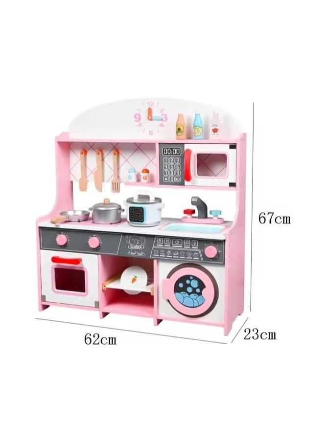 البدر لعبة مجموعة مطبخ خشبية من البدر، مطبخ للاطفال مع فرن، مجموعة العاب مطبخ للاطفال مع حوض لعب وطبخ الطعام، لعبة مطبخ مع العديد من ملحقات الطعام، للاطفال من سن 3-10 سنوات (ملونة، 62 × 23 × 67) - Image 4