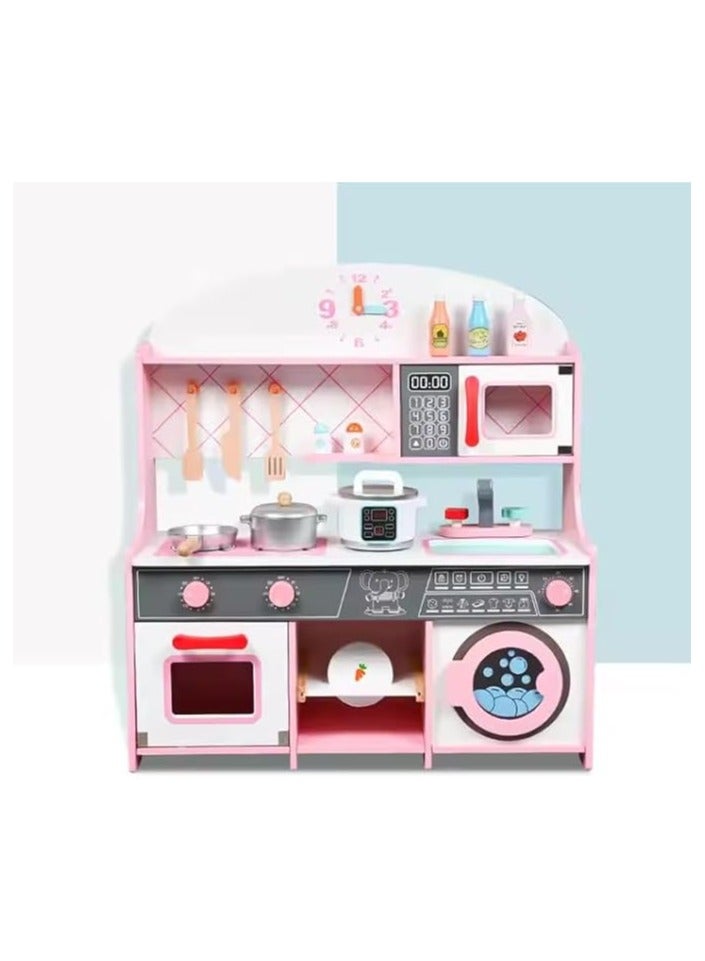البدر لعبة مجموعة مطبخ خشبية من البدر، مطبخ للاطفال مع فرن، مجموعة العاب مطبخ للاطفال مع حوض لعب وطبخ الطعام، لعبة مطبخ مع العديد من ملحقات الطعام، للاطفال من سن 3-10 سنوات (ملونة، 62 × 23 × 67) - Image 5