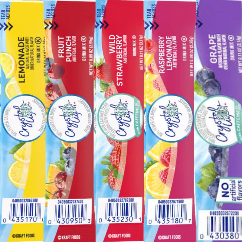 Crystal-Light Variety Pack - 70 Flavored Drink Mix Packets in Lemonade, Fruit Punch, Raspberry, Wild Strawberry, and Grape. Enjoy bold, bursting grape flavor alongside other refreshing, sugar-free options. Perfect for hydration anytime, anywhere. - Image 2