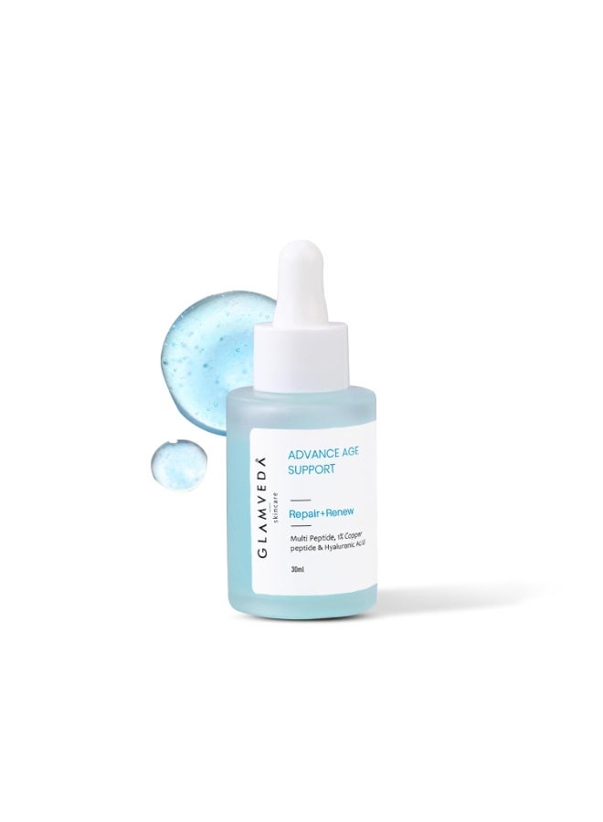 Glamveda 1% Copper peptide with Multi peptide & Hyaluronic acid Advance Age Support Face Serum 30ml | Reduces signs of ageing, Boosts collagen | Restores youthfull glow | All Skin Types - Image 1