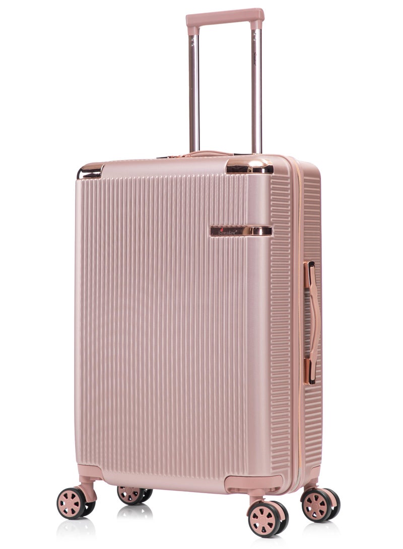 SENATOR hard case medium checked luggage trolley for unisex abs lightweight 4 double wheeled suitcase with built in tsa type lock a5123 rose gold - Image 1