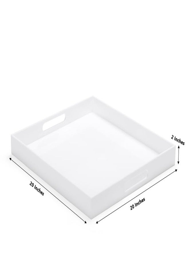 ATOZONE White Modern Acrylic Ottoman Tray with Cutout Handles 20x20 Inch Over-Sized Serving Tray Organizer Rubber Boot Tray Decorative for Living Room Bedroom,Bathroom and Entryway Kitchen - Image 2