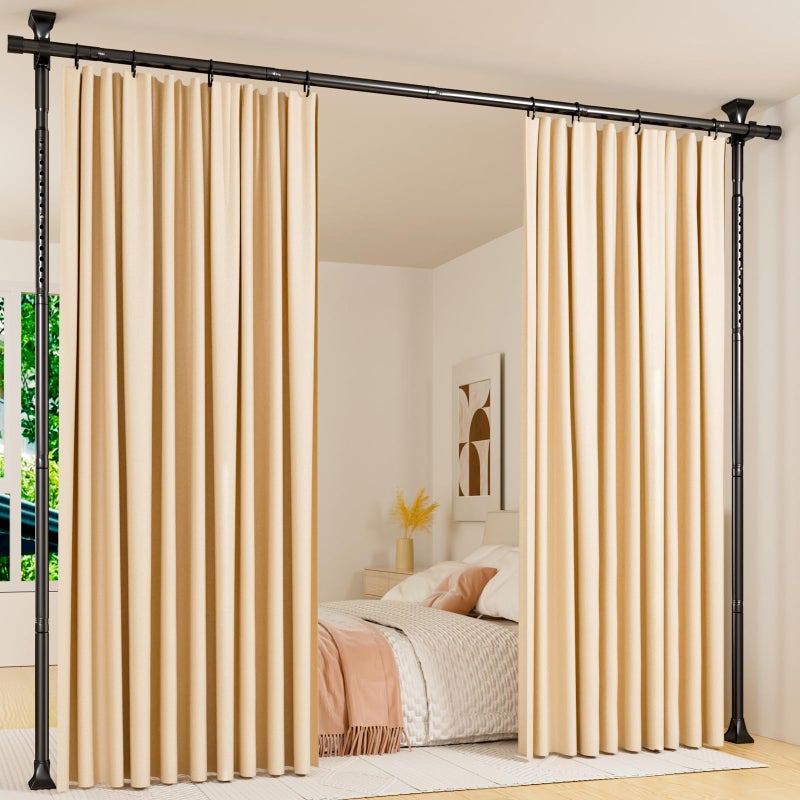 Abiglifty Room Divider Curtain Rods No Drilling, Adjustable 4-10Ft(H) Wall Divider for Room Separation, Temporary Privacy Tension Curtain Rods, Freestanding Space Room Separator, Black - Image 1