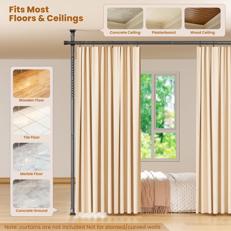 Abiglifty Room Divider Curtain Rods No Drilling, Adjustable 4-10Ft(H) Wall Divider for Room Separation, Temporary Privacy Tension Curtain Rods, Freestanding Space Room Separator, Black - Image 4
