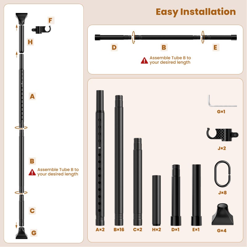 Abiglifty Room Divider Curtain Rods No Drilling, Adjustable 4-10Ft(H) Wall Divider for Room Separation, Temporary Privacy Tension Curtain Rods, Freestanding Space Room Separator, Black - Image 2