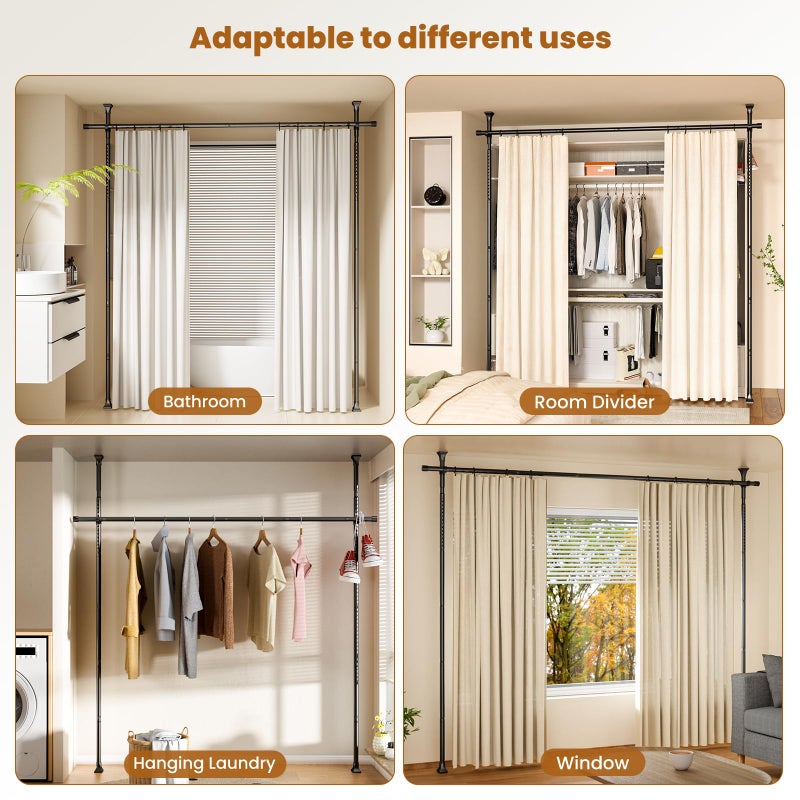 Abiglifty Room Divider Curtain Rods No Drilling, Adjustable 4-10Ft(H) Wall Divider for Room Separation, Temporary Privacy Tension Curtain Rods, Freestanding Space Room Separator, Black - Image 3