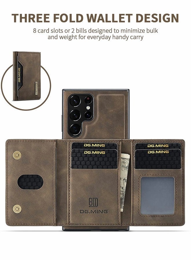 GROIC Samsung Galaxy S22 Ultra 2 in 1 Clutch Wallet, Vintage Slim Leather Case Magnetic Detachable Tri-Fold 6.8" with Card Holder Pocket - Image 3