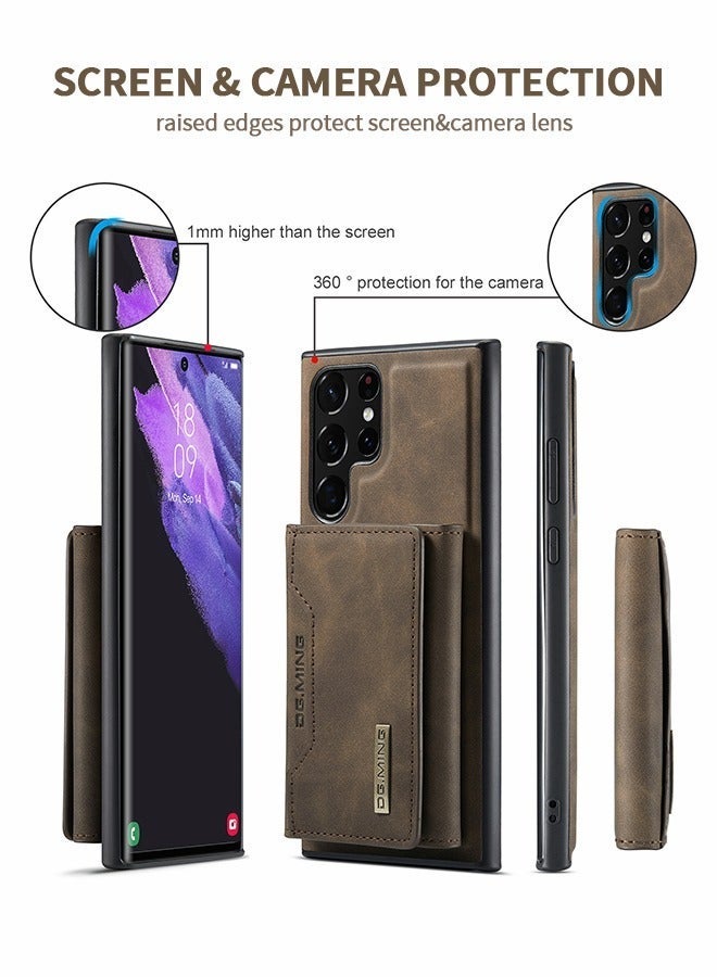 GROIC Samsung Galaxy S22 Ultra 2 in 1 Clutch Wallet, Vintage Slim Leather Case Magnetic Detachable Tri-Fold 6.8" with Card Holder Pocket - Image 2