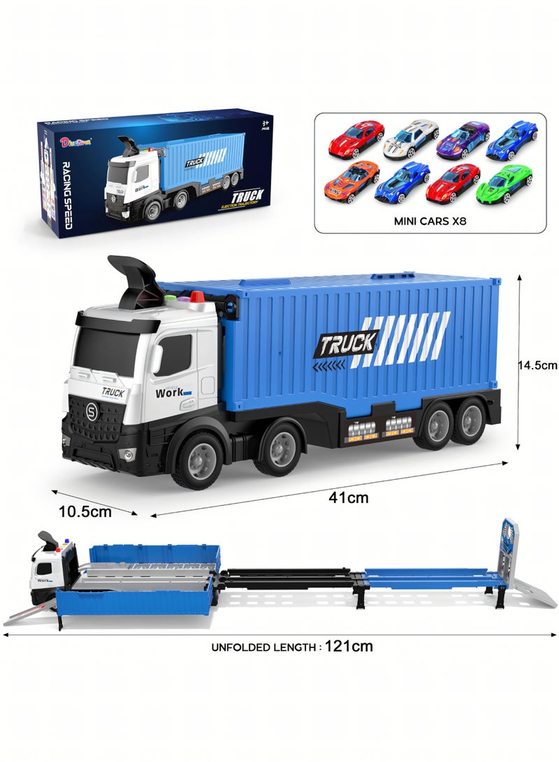 Nooriya Race Car Track Toy Truck Toy with Slots & Foldable Race Tracks Transport Car Carrier Toy for Toddlers Cars Toy Set Container Truck Toy with 8 Alloy Cars Vehicles Toy Set for 3+ Kids Boys Girls  - Image 2