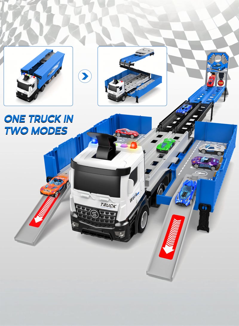 Nooriya Race Car Track Toy Truck Toy with Slots & Foldable Race Tracks Transport Car Carrier Toy for Toddlers Cars Toy Set Container Truck Toy with 8 Alloy Cars Vehicles Toy Set for 3+ Kids Boys Girls  - Image 5