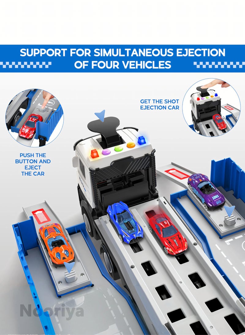Nooriya Race Car Track Toy Truck Toy with Slots & Foldable Race Tracks Transport Car Carrier Toy for Toddlers Cars Toy Set Container Truck Toy with 8 Alloy Cars Vehicles Toy Set for 3+ Kids Boys Girls  - Image 3