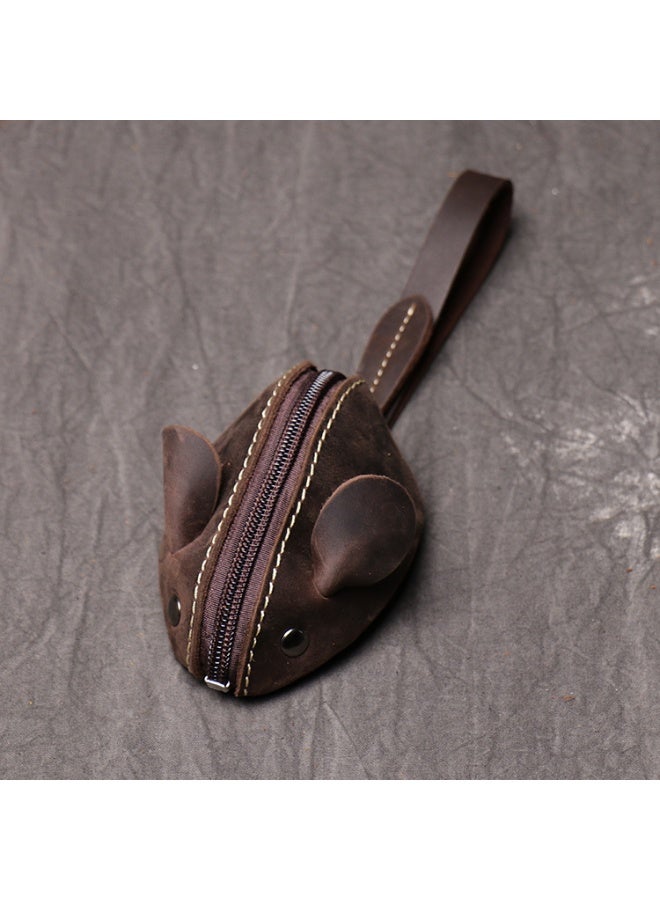 محفظة نقود جلدية للأطفال على شكل فأر كرتوني باللون البني الداكن