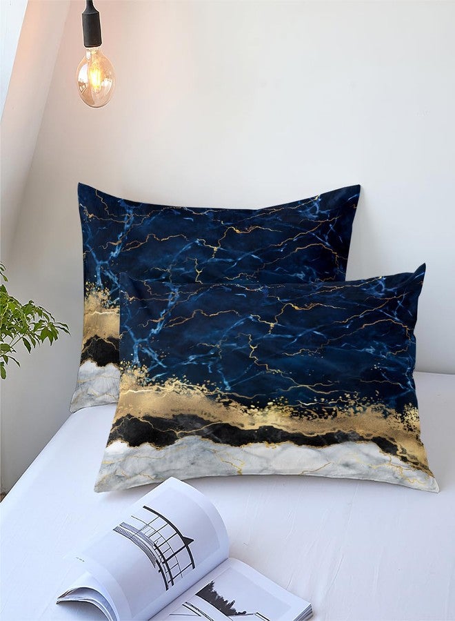 CCoutueChen Marble Comforter Set,Navy Blue Comforter King Size,Marble Bedding Set for Girls Woman,Modern Golden Glittering Decor,3Pcs Soft Summer Comforter for All Season. - Image 4